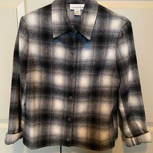 Black and White wool blend jacket, unlined, snap front.